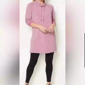 J Jill Fit L Petite Thistle Heather Ultimate Fit Fleece Cowl Neck Side Zip Tunic